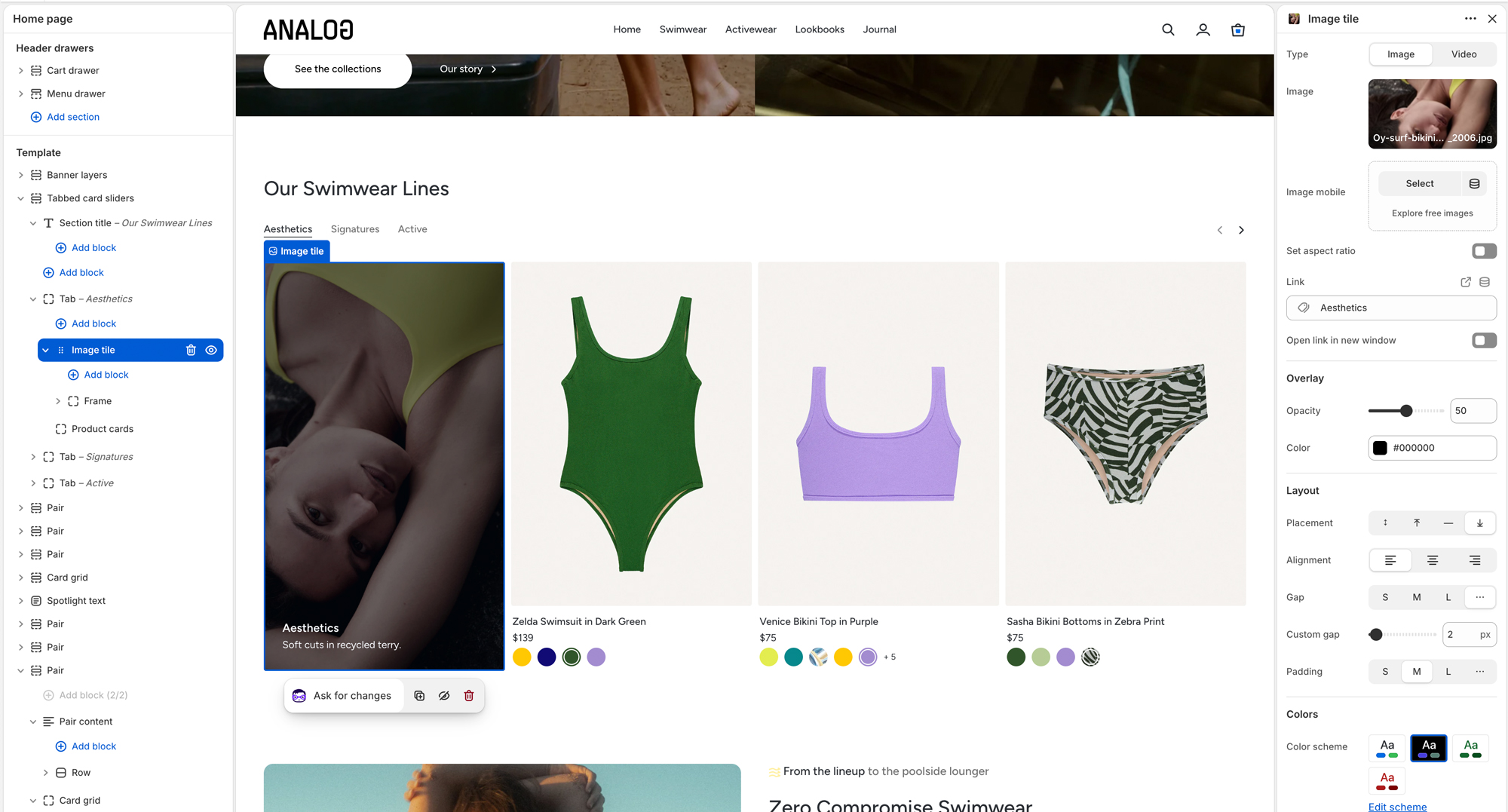 One card section holding product, custom, and article cards together